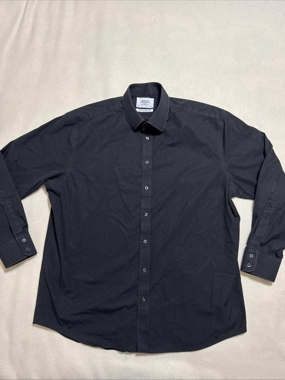 Charles Tyrwhitt Non-Iron Classic Fit Mens 18/36 Black Button Front Read All